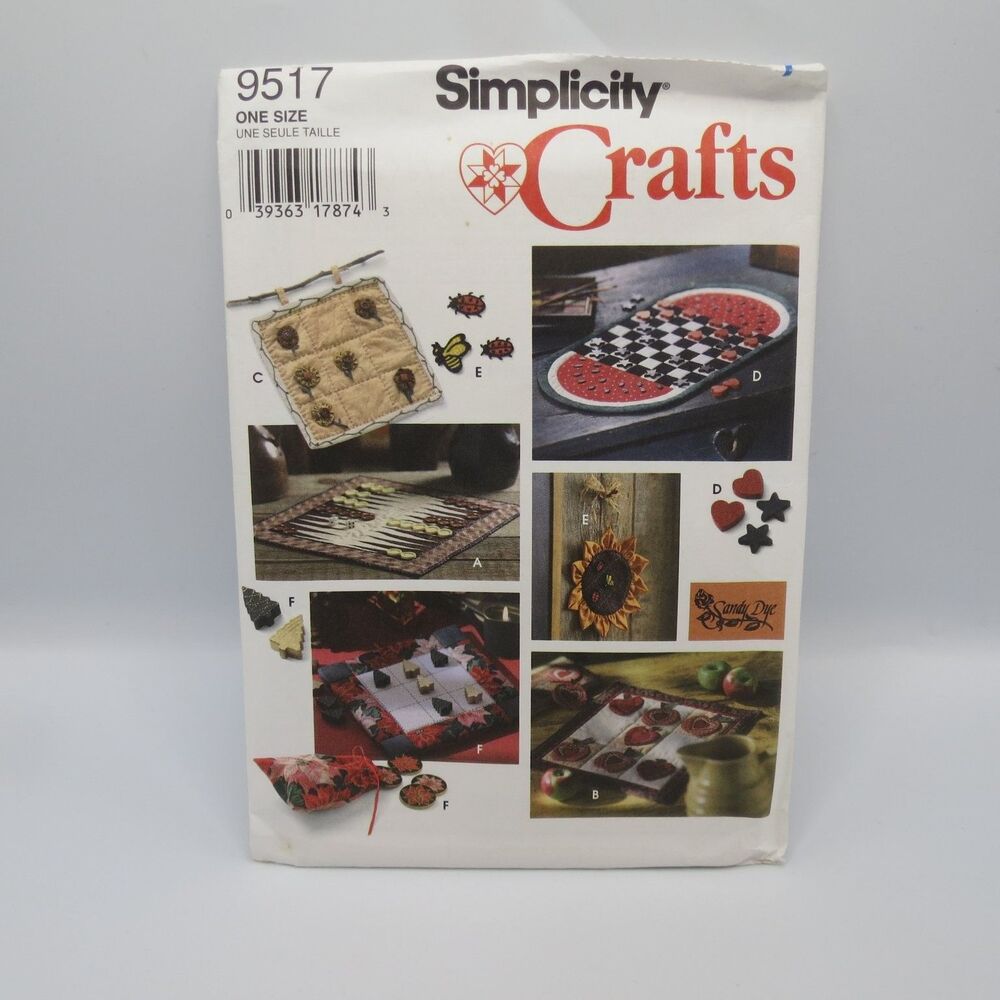 Simplicity Crafts 9517 Game Boards Tic Tac Toe Applique Home Decor ONE SIZE 90s
